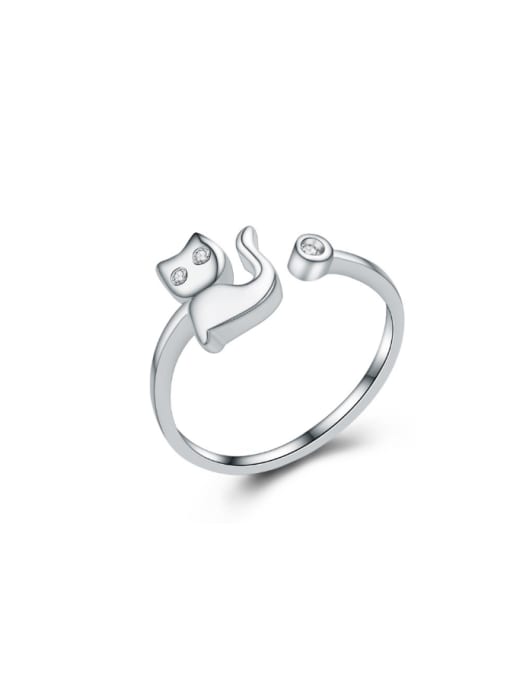 kwan Lovely Cat Simple S925 Silver Opening Ring 0