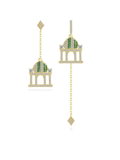 BLING SU Copper With Gold Plated Delicate Castle Pendant Asymmetry Drop Earrings