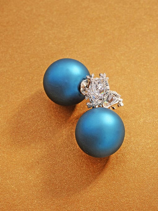 Silver+ Blue Simple snowflake double-sided Pearl micro-inlay zircon Earring
