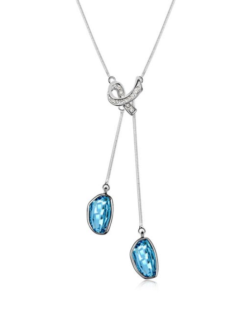 blue Simple Double Irregular austrian Crystals Pendant Alloy Necklace