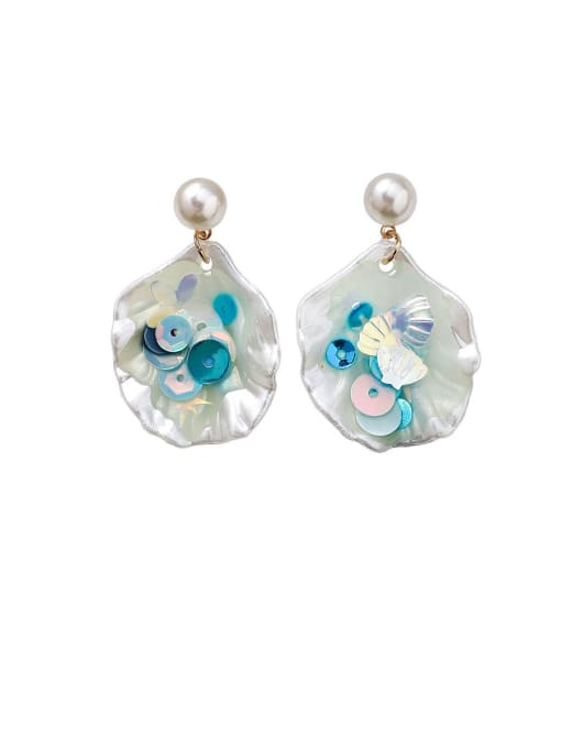B Green Alloy With Shell Simplistic Colorful Sequins  Geometric Drop Earrings