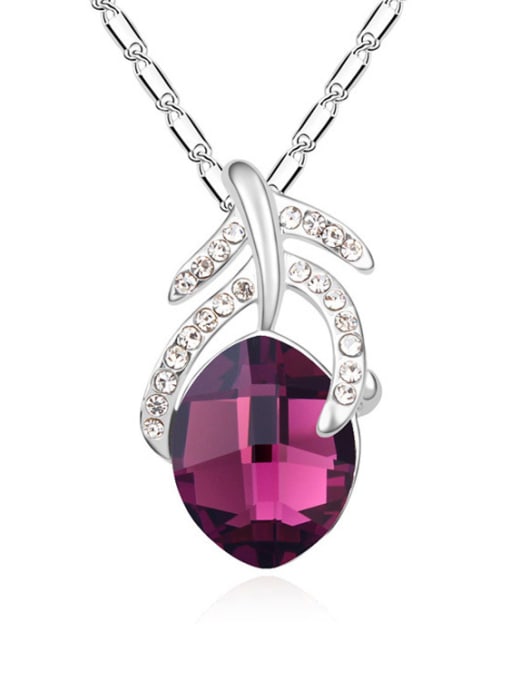 Purple Fashion Oval Tiny austrian Crystals-covered Pendant Alloy Necklace