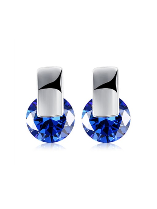 Blue Simple Round Zircon Women Stud Earrings