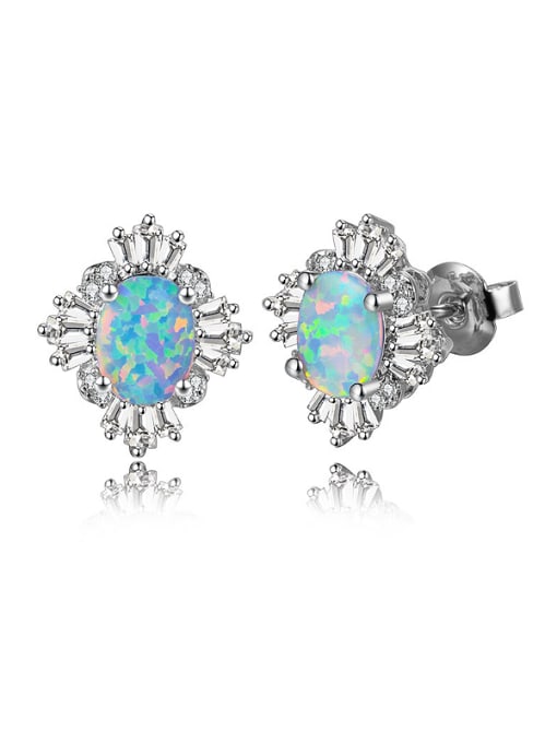 UNIENO Platinum Plated Opal Stone Cluster earring 0