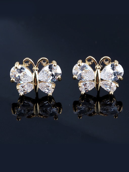 Qing Xing High Quality Zircon 18K Gold Plated Butterfly Animal Classic stud Earring 0