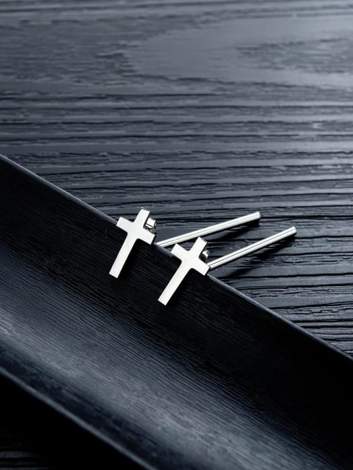 Open Sky 316L Surgical Steel With Platinum Plated Simplistic Smooth  Cross Threader Earrings 2