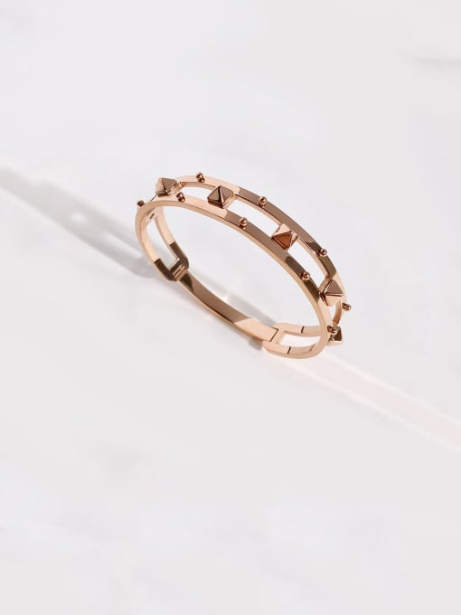 Rose Gold Titanium Steel  With Smooth  Simplistic  Cone Double Row Personality Hollow Geometric Bangles