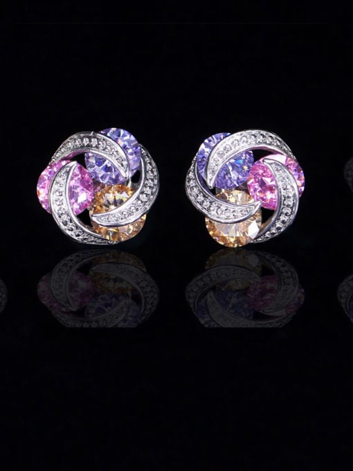 Purple pink Copper With Platinum Plated Simplistic Flower Stud Earrings