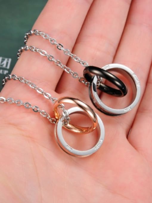 Open Sky Fashion Double Rings Titanium Lovers Necklace 1