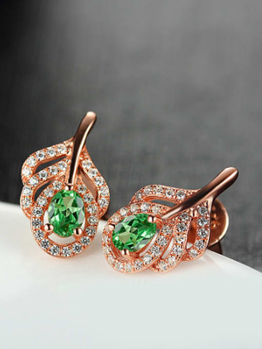 Deli Rose Gold Plated Gemstone Feather stud Earring 0