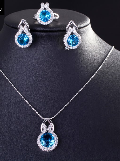 Sea Blue Ring 6 Yards Simple Fashion Three Luxurious Zircon Jewelry Set