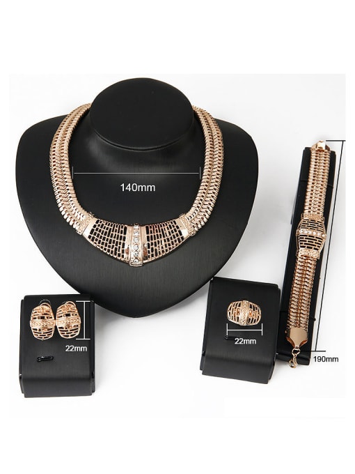 BESTIE Alloy Imitation-gold Plated Fashion Grid-shaped CZ Four Pieces Jewelry Set 2