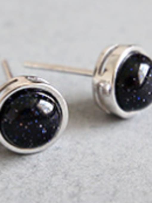 Blue Sandstones Sterling Silver half jewel style Onyx crystal blue sandstone earrings