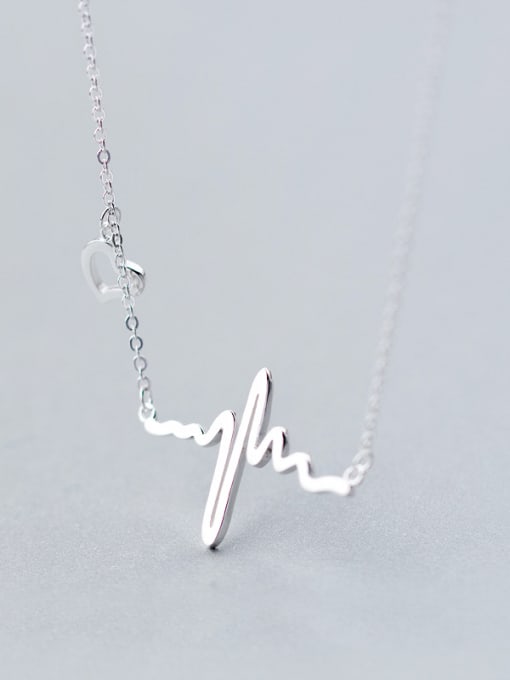 Rosh S925 Silver Lady ECG Heart Clavicle Short Necklace 3