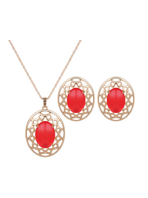 red Alloy Imitation-gold Plated Fashion Artificial Stones Hollow Two Pieces Jewelry Set