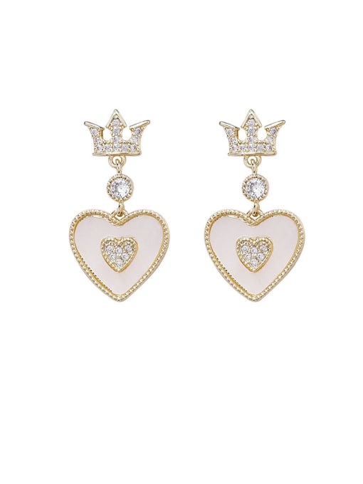 Girlhood Alloy With Gold Plated Simplistic Crown Heart Drop Earrings 0