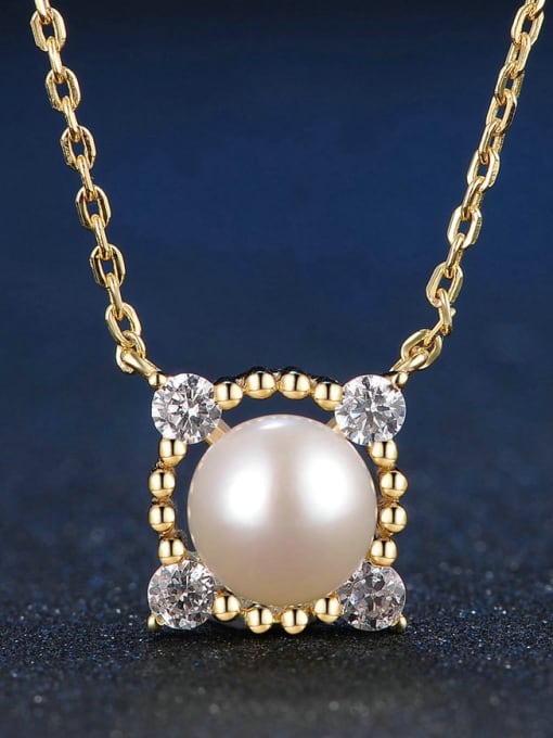ZK Square Shaped Necklace Gold Plated with Freshwater Pearl 2