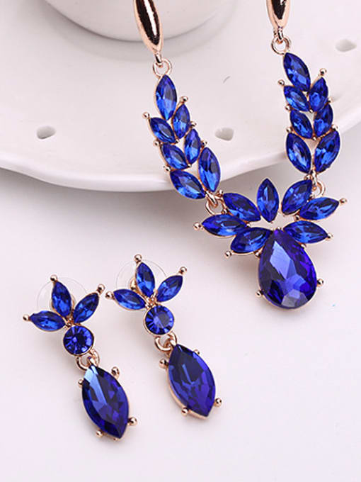 BESTIE Alloy Rose Gold Plated Fashion Flower-shaped Artificial Gemstone Two Pieces Jewelry Set 1