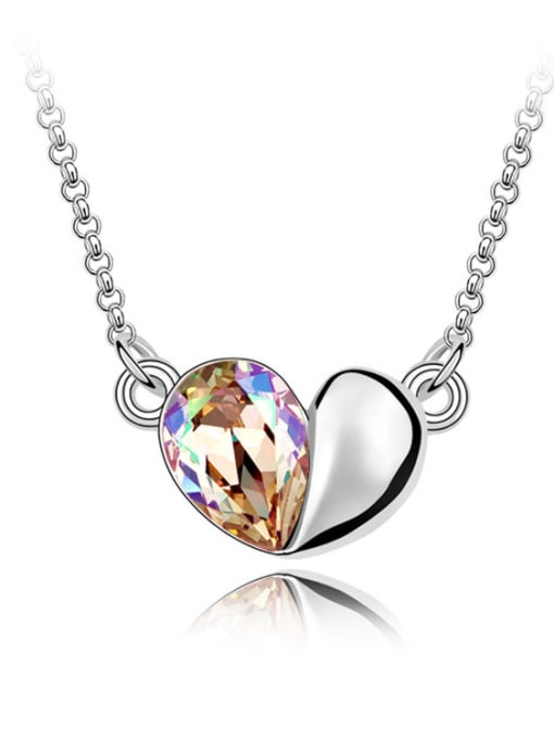 QIANZI Simple Heart Pendant austrian Crystals Alloy Necklace 2