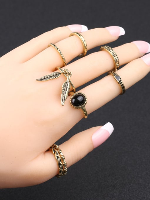 Gujin Retro style Black Resin stone Antique Gold Plated Ring Set 2