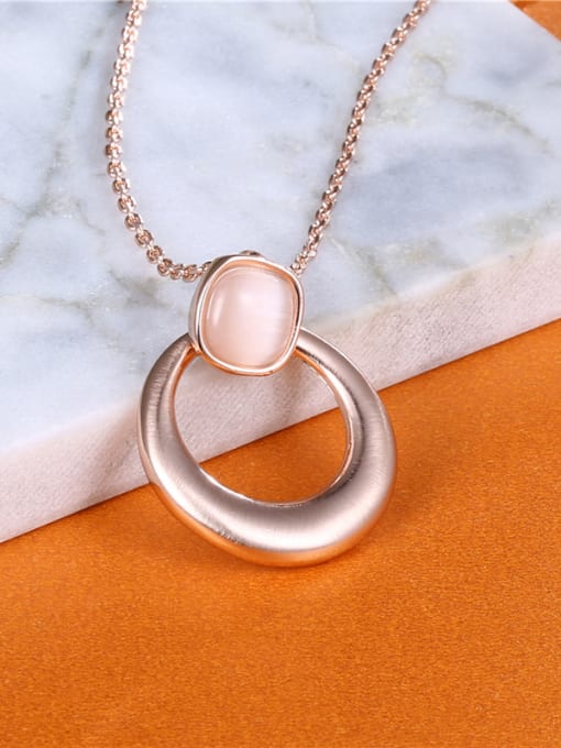 Rose Gold Trendy Round Shaped Opal Stone Necklace