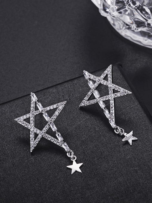 ALI Copper With Platinum Plated Simplistic five-pointed star Drop Earrings 2