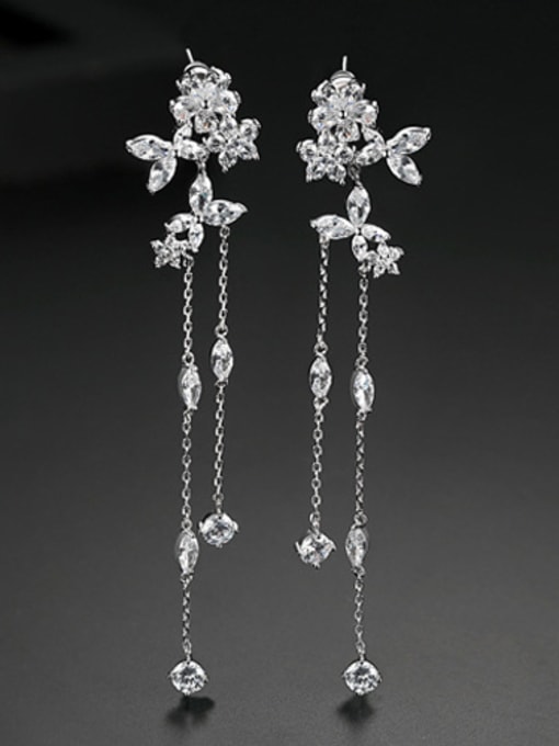 Platinum-T03A17 Copper With Platinum Plated Fashion Flower Tassels  Earrings