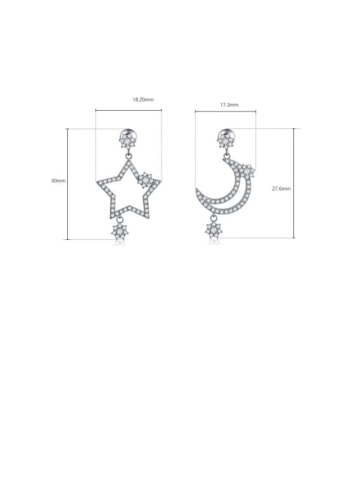 BLING SU Copper With Platinum Plated Fashion Star Moon Asymmetry Drop Earrings 3