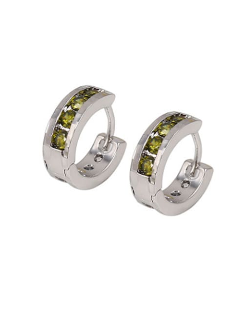 olive Green Copper Alloy White Gold Plated Fashion Zircon Clip clip on earring
