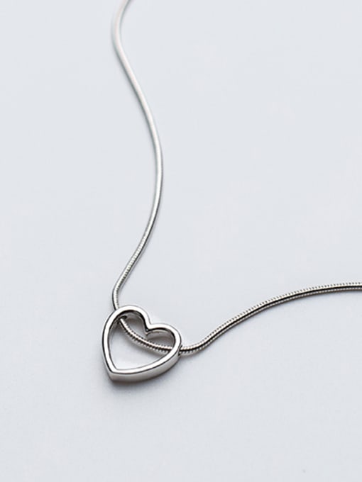 white Elegant Hollow Heart Shaped S925 Silver Necklace