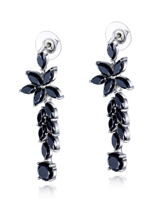 630- black Copper With White Gold Plated Bohemia Crystal Leaf Earrings