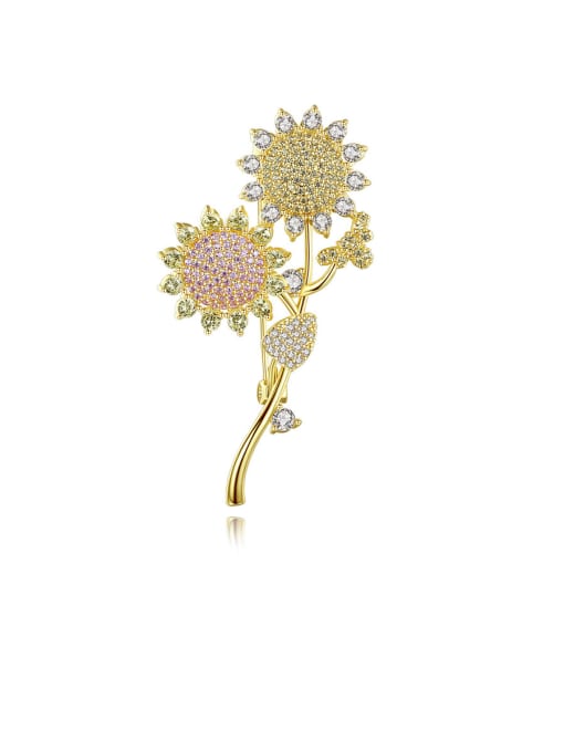 BLING SU Copper With Gold Plated Personality Flower Brooches