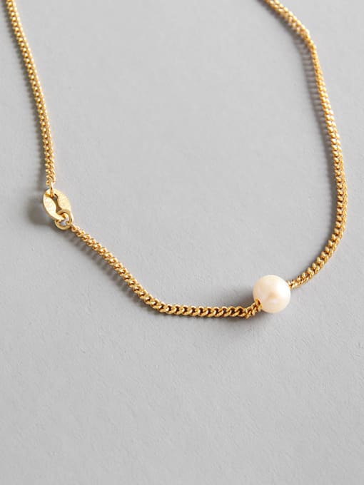 Gold Color Pure silver temperamental fresh water pearl necklace