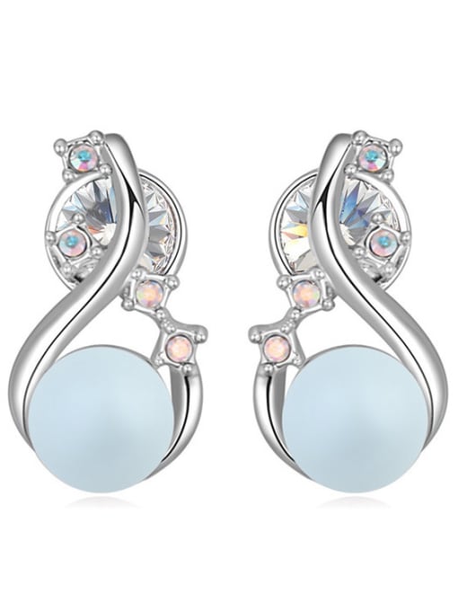 light blue Personalized Imitation Pearl White Crystals-studded Alloy Stud Earrings