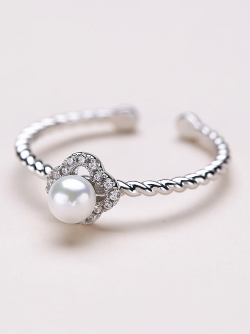One Silver All-match 925 Silver Pearl Ring 2