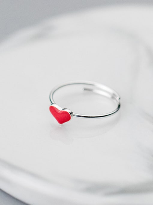 Rosh Elegant Red Heart Shaped Glue S925 Silver Ring 0