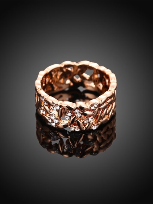 Rose Gold Elegant Rose Gold Plated Hollow Design Rhinestones Ring