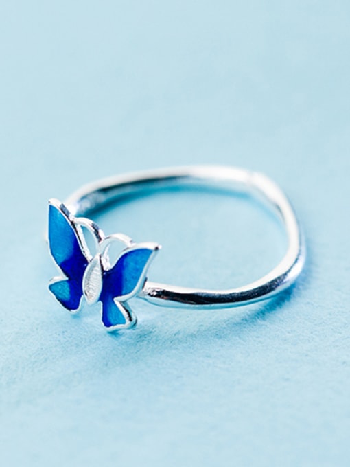 Rosh All-match Blue Butterfly Shaped Glue S925 Silver Ring 0