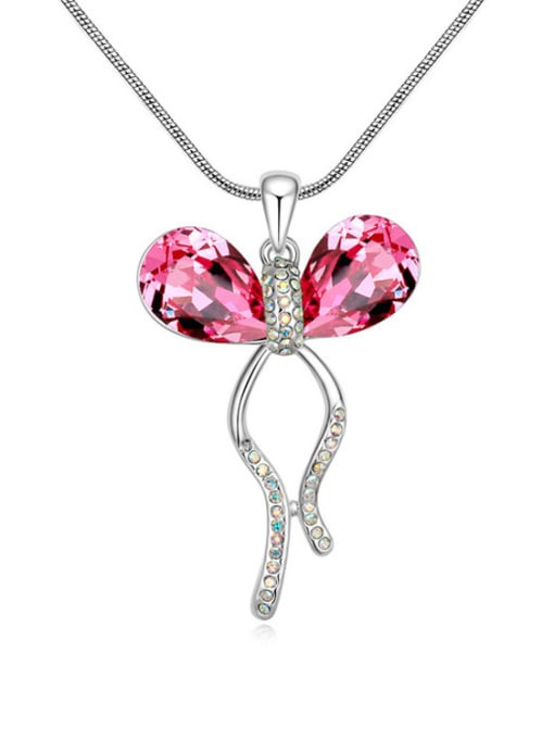 pink Fashion Water Drop austrian Crystals Butterfly Pendant Alloy Necklace