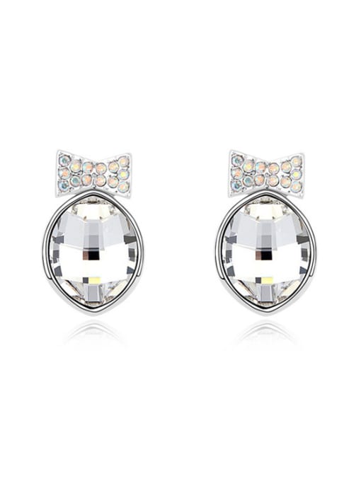 QIANZI Simple Shiny austrian Crystals Little Bowknot Alloy Stud Earrings 1