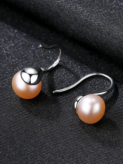 pink Sterling silver spoon shaped 6-7mm natural freshwater pearl eardrop earring