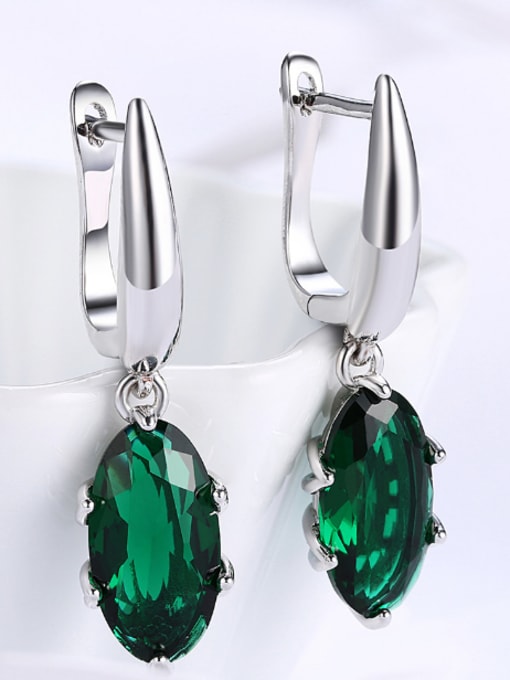OUXI Simple Oval Green Zircon Earrings 2