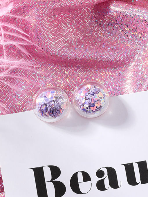 E Purple (Diamond) Alloy With Platinum Plated Cute Colorful Sequins transparent Ball Drop Earrings
