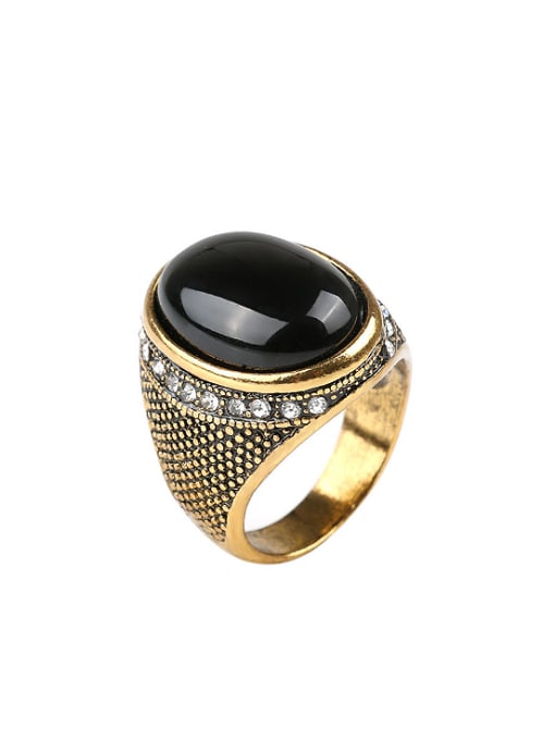 Gujin Retro style Black Resin stone White Crystals Alloy Ring