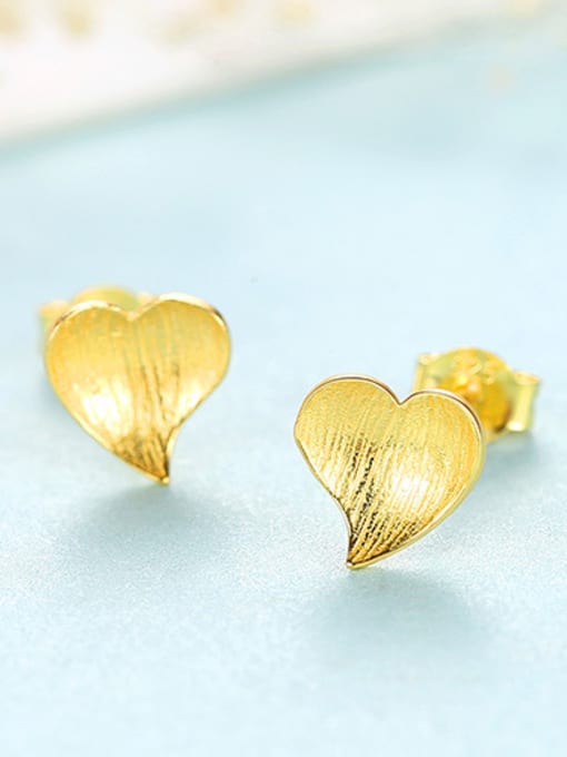 gold 925 Sterling Silver With Glossy Simplistic Heart Stud Earrings