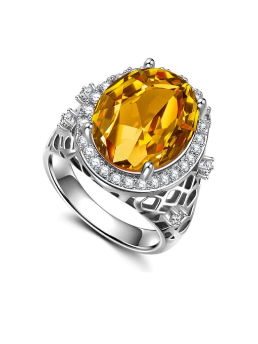 yellow Copper With Cubic Zirconia Exaggerated Oval Solitaire Rings