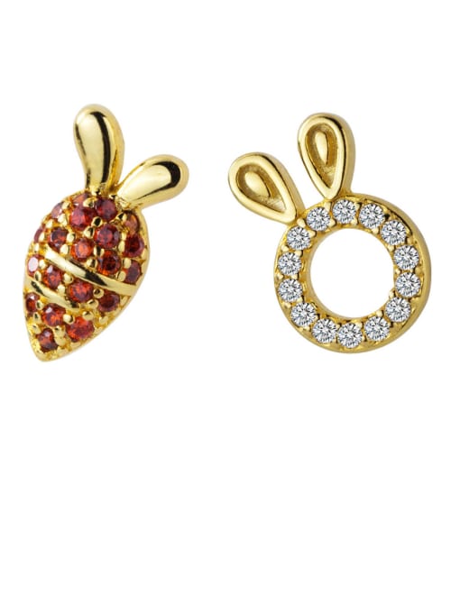 Rosh 925 Sterling Silver With Gold Plated Cute Rabbit  Carrot Stud Earrings 3