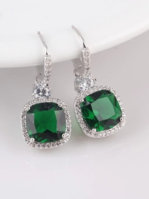 Green European and American Fat Square AAA Grade Zircon  Dinner Cluster earring