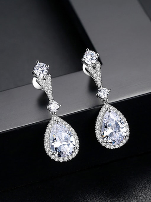 Platinum Copper inlaid AAA zircon drop-shaped earrings