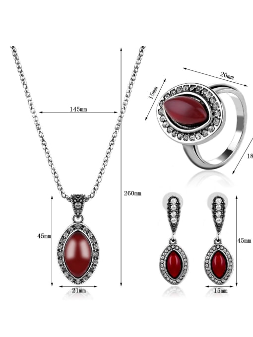 BESTIE 2018 Alloy Antique Silver Plated Vintage style Artificial Stones Oval-shaped Three Pieces Jewelry Set 2